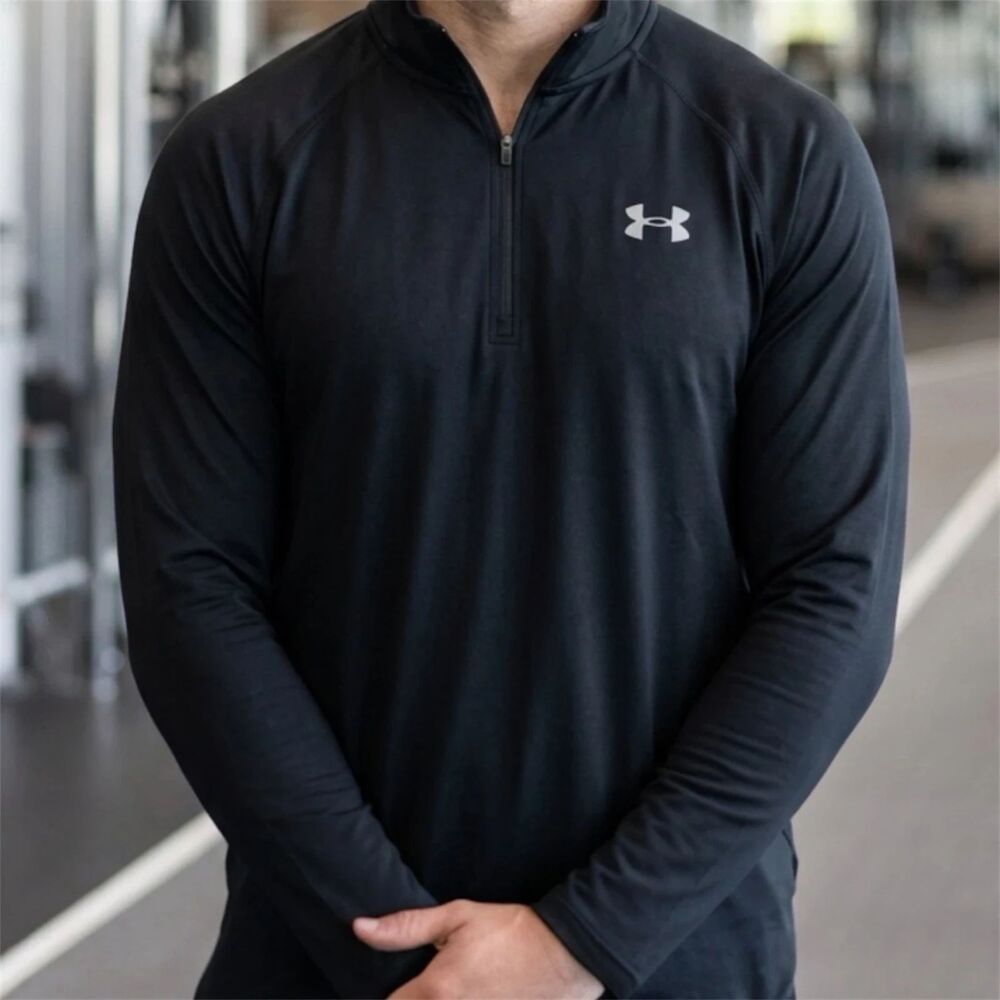 Under Armour Shirt Mens L Black Heat Gear Loose 1/4 Zip Pullover Workout Outdoor
